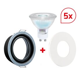 DOTLUX LED recessed lampholder MULTI with GU10 3000K 6W dimmable and bezel white 5pcs set