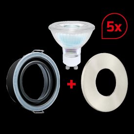 DOTLUX LED recessed lampholder MULTI with GU10 3000K 6W dimmable and trim nickel 5pcs set