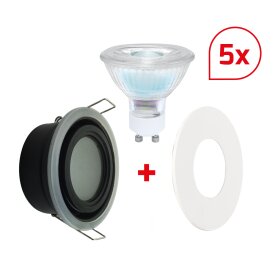DOTLUX LED recessed lampholder MULTIip65 with GU10 3000K 6W dimmable and bezel white 5pcs set